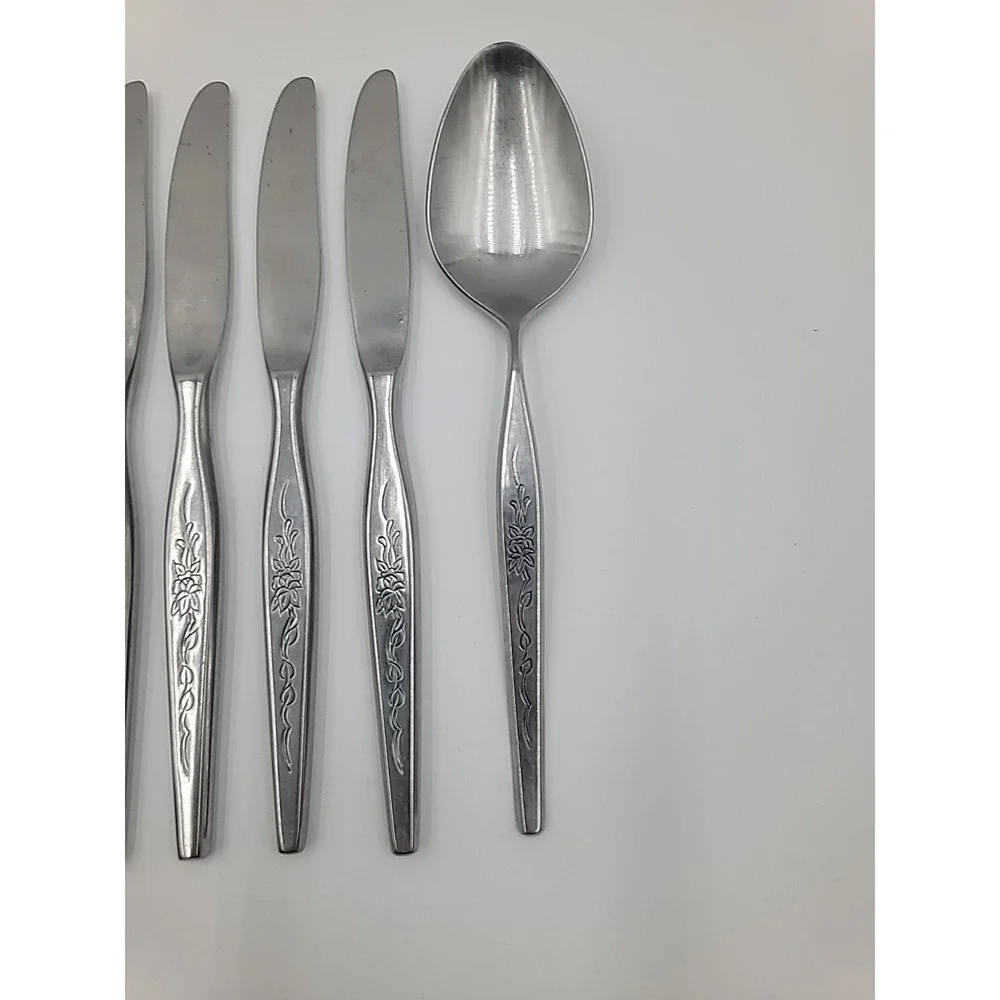 8pc‎ WOODCREST Northland Oneida Wood Crest Stainless Flatware Japan Spoon Knives